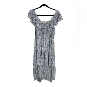 Skies Are Blue, Blue white midi length floral dress, Size Medium